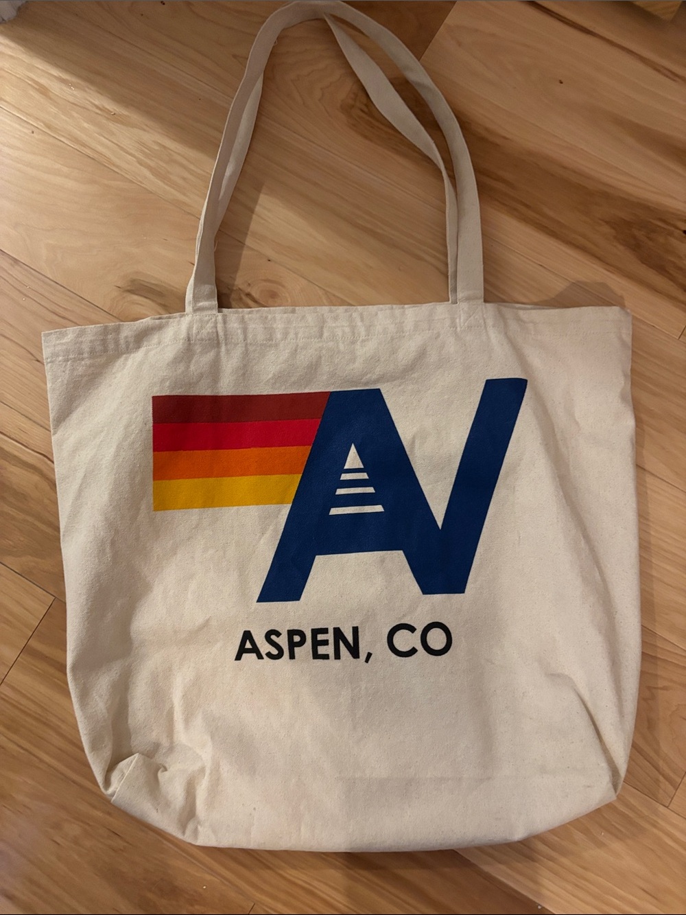 Aviator Nation Natural Canvas Tote with Blue 'A' and Sunset Stripes